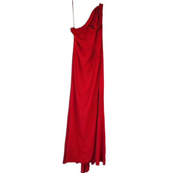 Badgley Mischka Collection Formal Gown Size 10 Red One Shoulder High Low Hem - Picture 4 of 13